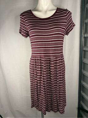 Roxy Burgundy and White Striped Short Sleeve Dress